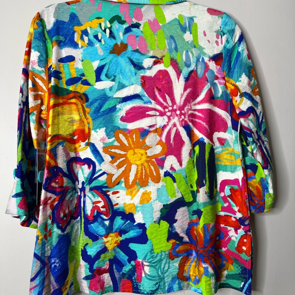 NWT|Ali Miles Red/ Orange Boxy with Mandarin Collar Aqua Buttons - Picture 3 of 11
